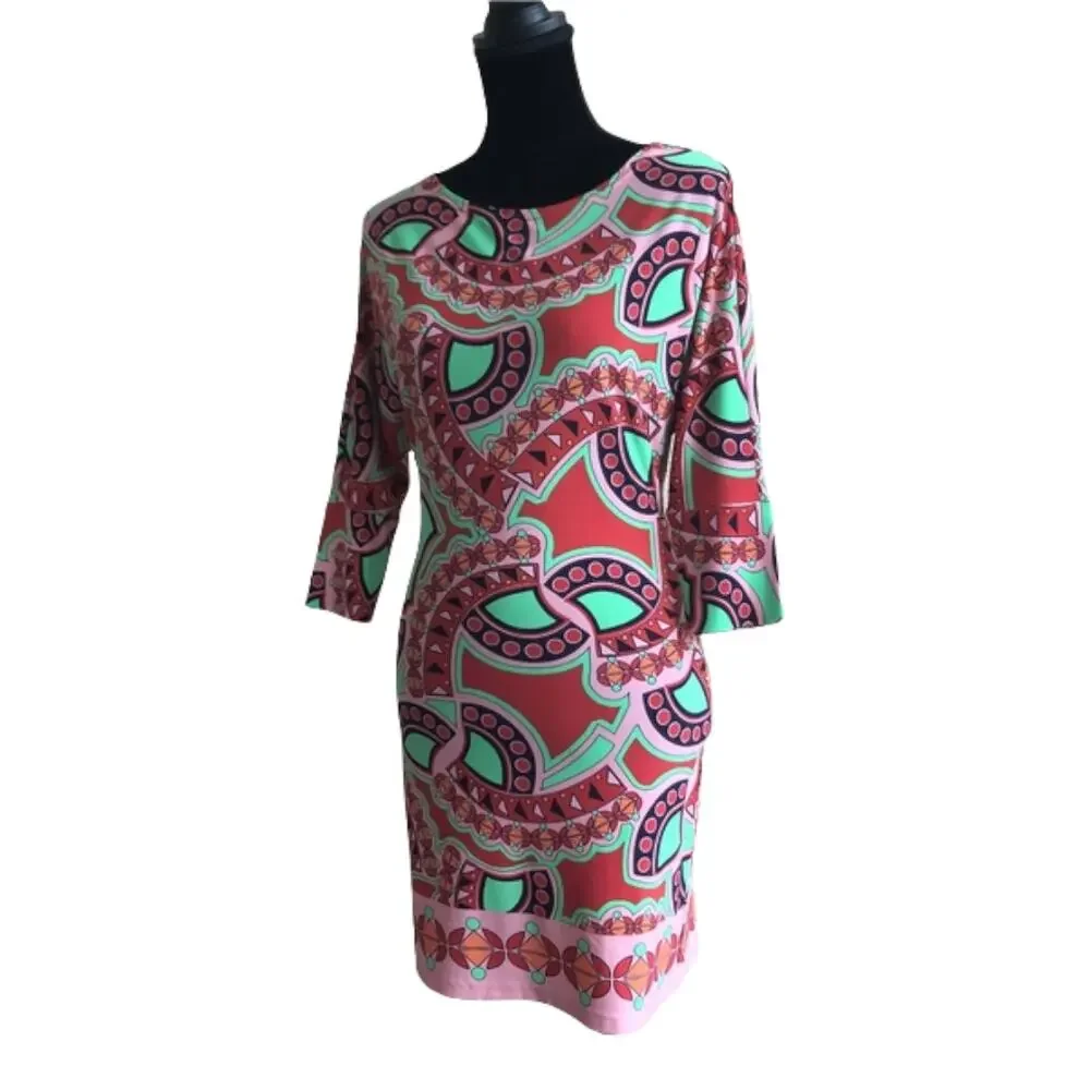 Tracy Negoshian Womens Dress Sz S Bodycon Dolman Sleeve Rust‎ Orange Peach Green - Picture 3 of 7